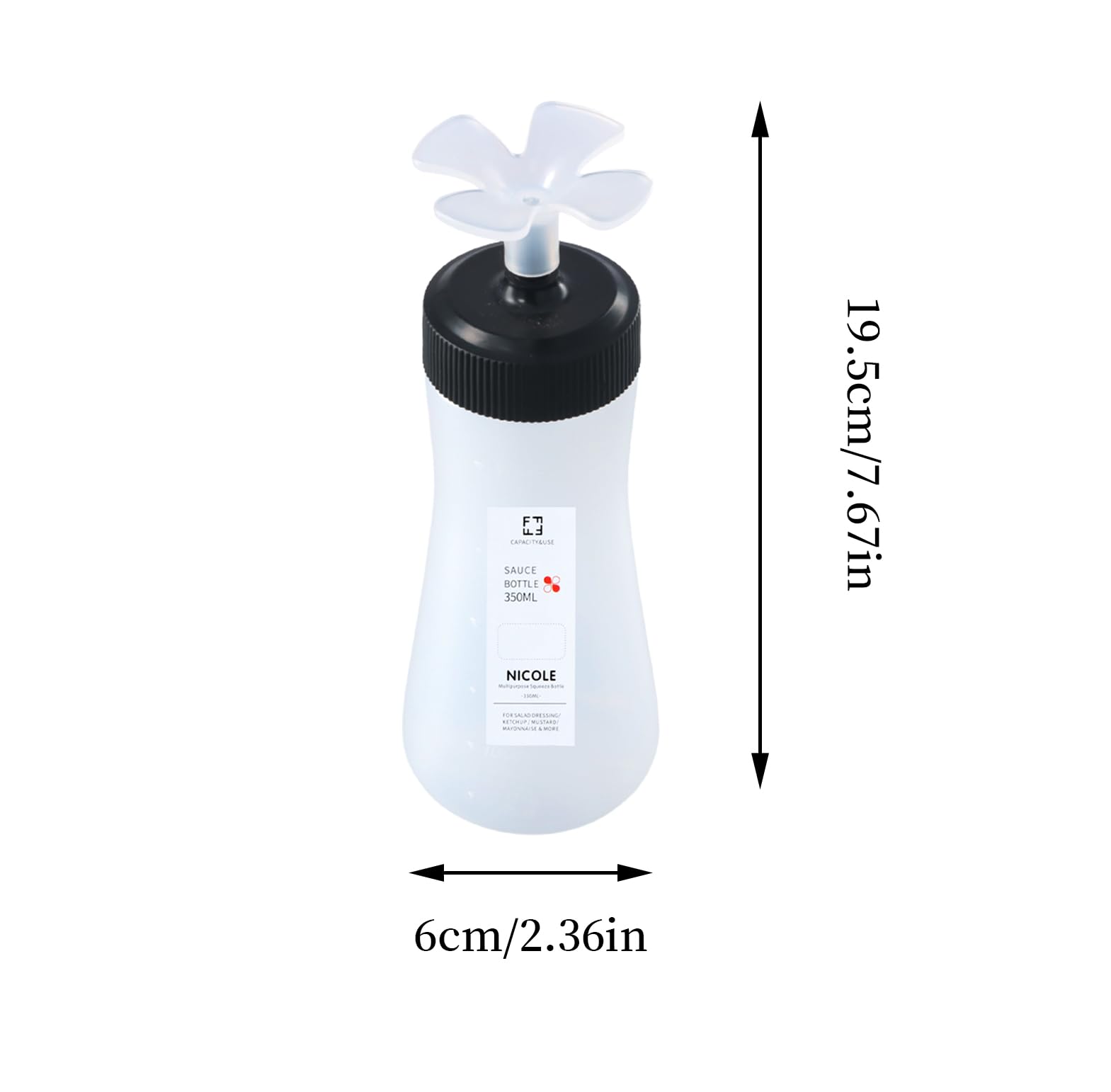 Nivofu 5 sztuk butelek do wyciskania z nakrętkami, 350 ml, plastikowe butelki do wyciskania z dyszami, do wielokrotnego napełniania, do keczupu, sosów, syropów, sosów