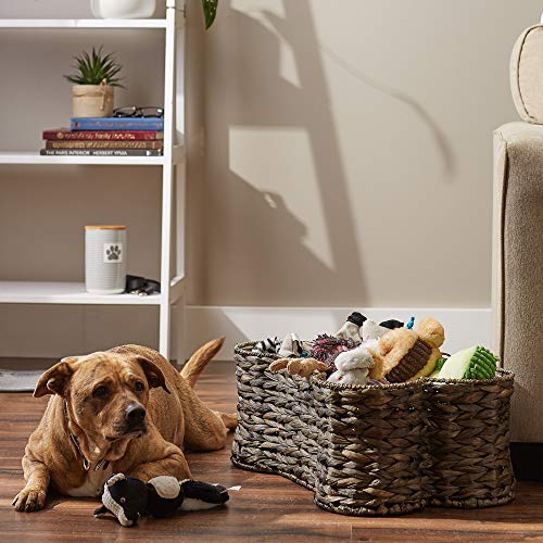 Image of Bone Dry Pet Storage Collection Bone Shape Hyacinth Toy Basket, Dark Brown /Gray Wash, Large