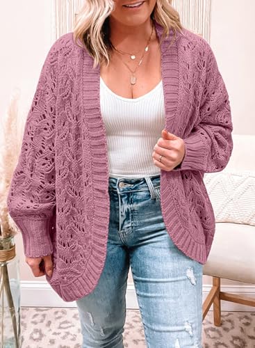 Image of Eytino Womens Plus Size Crochet Cardigan Sweater Long Sleeve Hollow Out Open Front Cardigans Outwear(1X-5X)