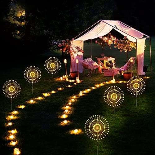Solar Lights Outdoor Garden, 4 Pack 480 Led Solar Firework Lights Waterproof With Remote Control 8 Mode, Multi Colour Solar String Lights for Pathway Backyard Christmas Party Wedding (Warm white)