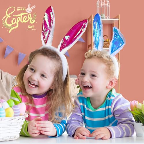 Amycute Hasenohren Haarreif, 6-Teiliges Osterhasen Ohren, Bunny Ears Ostern Haarreif Bunny Kostüm, Cosplay Hasen Kostüm für Karneval Kostüm Zubehör (C)