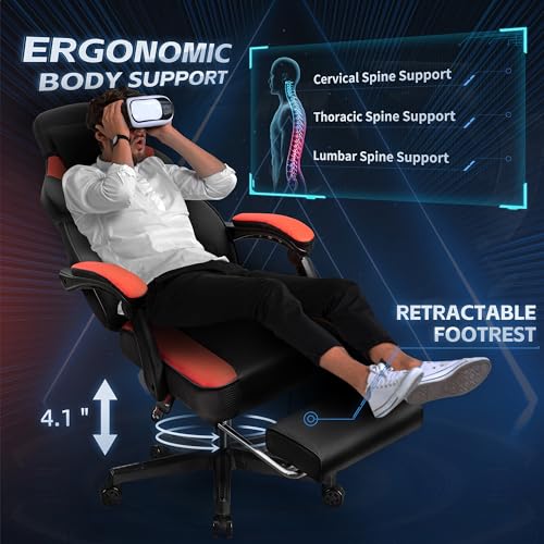 Image of Gaming Chairs for Adults, Computer Chair with Footrest, High Back, Big and Tall Gamer Chair's with Massage Lumbar Support, 360 Swivel Height Adjustable Computer Chaires, Dark Red