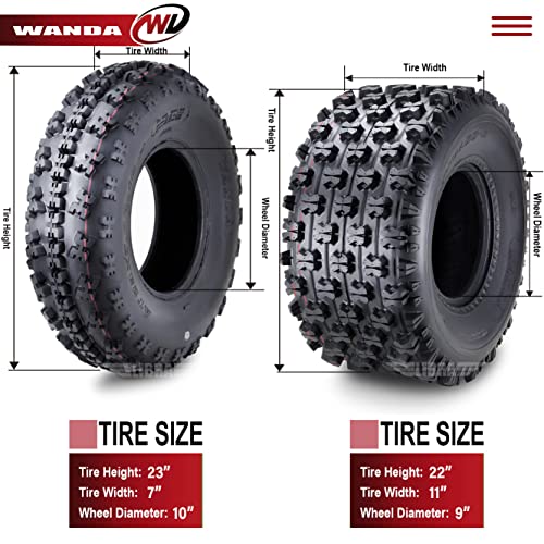 WANDA Set 4 Sport ATV Tires 23x7-10 Front & 22x11-9 Rear GNCC (Grand National Cross Country) Race Tires 10063/10092