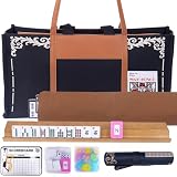 MrCarbon 1 American Mahjong Set,Complete Game Kit, 166 Tiles Mahjong Tile Set with Wooden Pushers Racks, Carrying Bag, Mahjong Mat, Score Cards, Chips, Dice & Accessories Mahjong Set