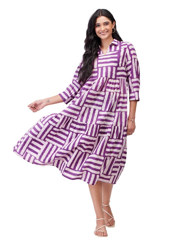 pink fort Women's Cotton Dabu Stripe Play Dress-picture-40