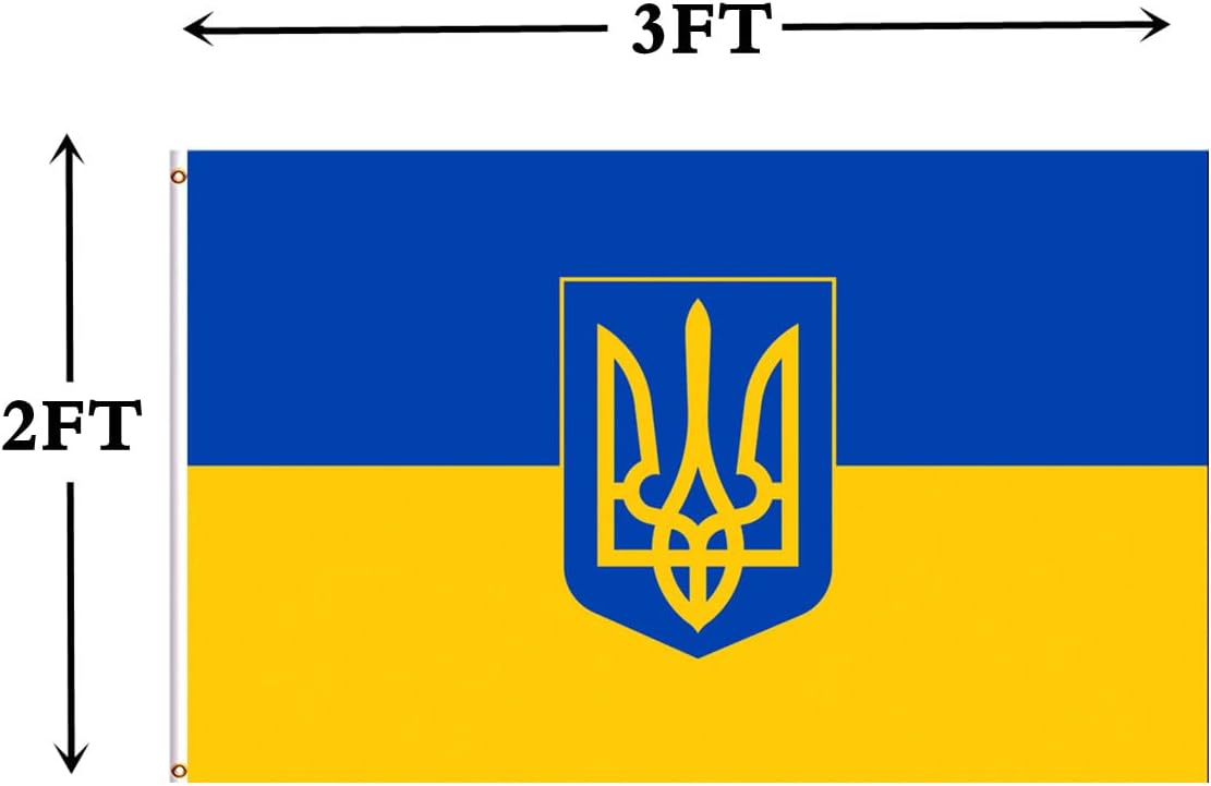 Ukraine Flag Ukrainian with Trident Flag 2x3 FT, Ukrainian Flags with 2 Brass Grommets,Sturdy Double Stitched and Premium Polyester. (2x3) - Image 2