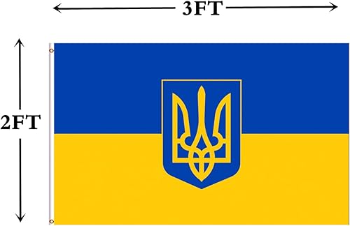 Miniatura 2 de Bandera de Ucrania con bandera de Tridente de 2 x 3 pies, banderas ucranianas con 2 ojales de latón, doble costura resistente y poliéster de alta