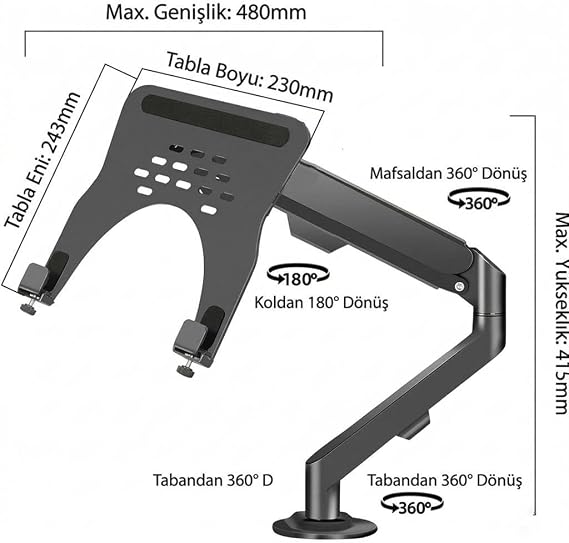 Profesyonel Amortisörlü 2’si 1 Arada Laptop ve Monitör Standı – Ayarlanabilir Ergonomik Masaüstü Kol,