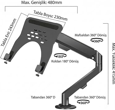 Profesyonel Amortisörlü 2’si 1 Arada Laptop ve Monitör Standı – Ayarlanabilir Ergonomik Masaüstü Kol,
