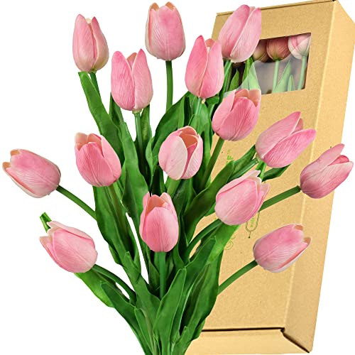 Fiveseasonstuff Tulips Artificial Flowers | Real Touch | Wedding Bouquet Home Décor Party | Floral Arrangements | 15 Stems (Amaranth Pink) #TOP7
