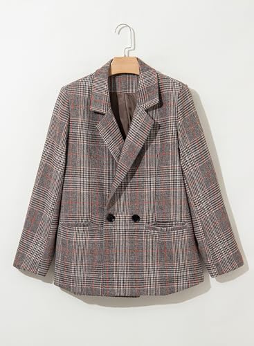 Happy Sailed Women’s Plaid Blazer Classic Lapel Collar Double Breasted Open Front Blazers Jackets Work Suit with Pockets 5