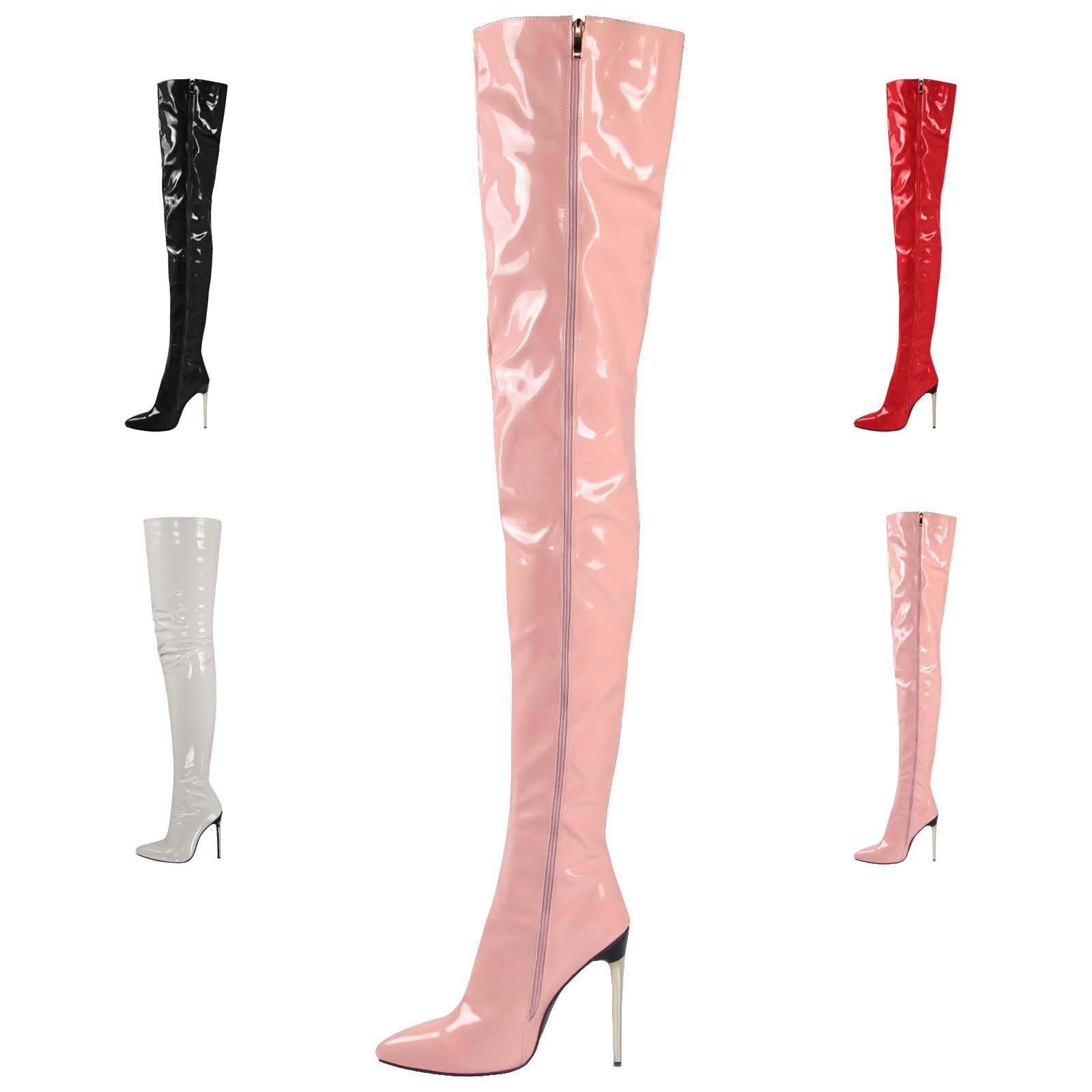 Thigh High Boots Sexy Pointed Toe High Heel Patent Leather Over The Knee Boots for Night Out Party