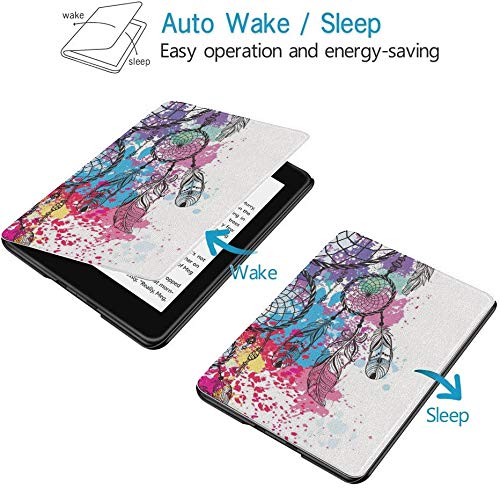 QIYI Case Fits 6 Inches Kindle Paperwhite 10th Generation 2018 Released eBook Reader Covers Premium PU Leather Waterproof Slimshell with Auto Wake / Sleep - Color Paint Dream Catcher