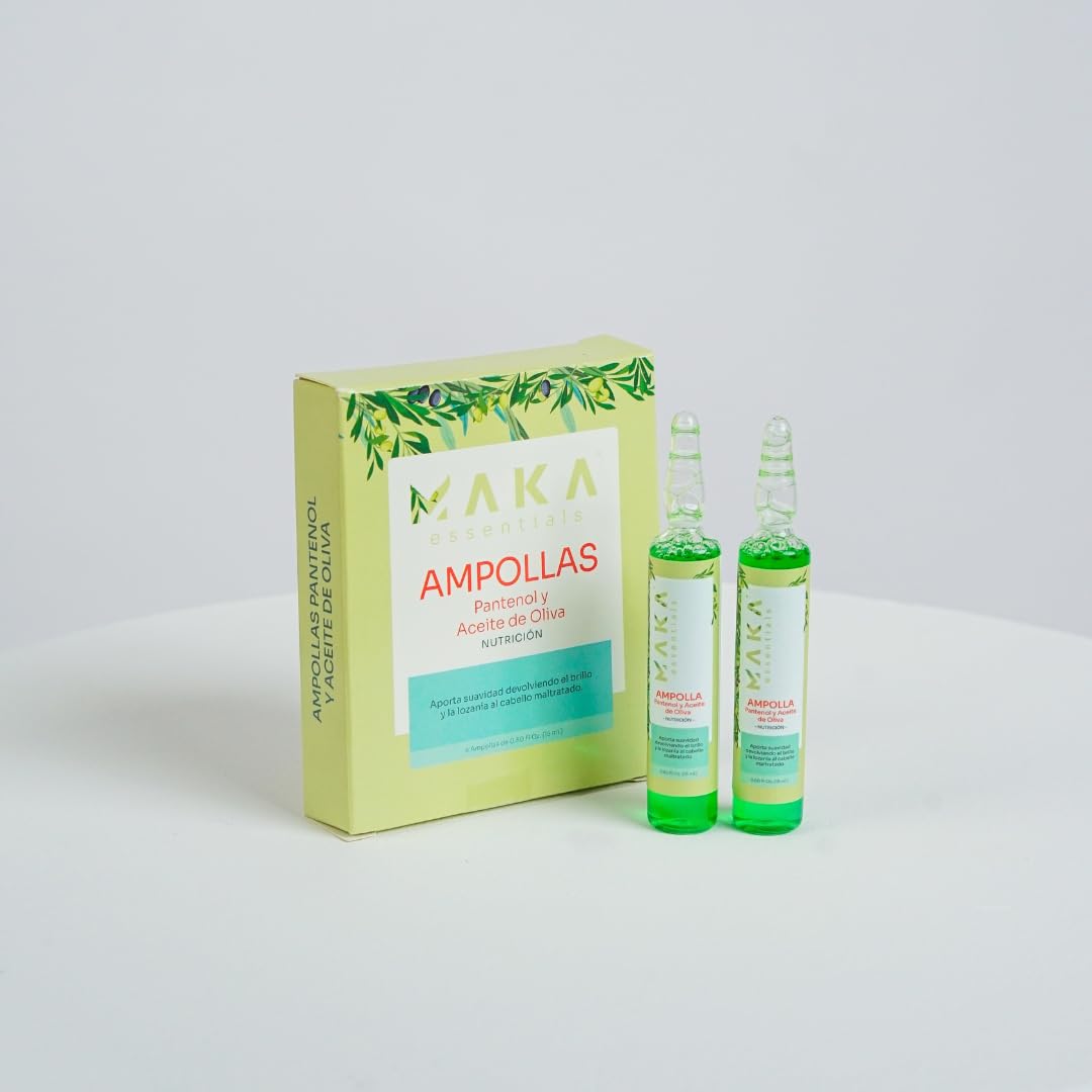 Maka Essentials - Panthenol and Olive Oil Ampoules - nourishes - softens - shines - hydrates - protects - strengthens - repairs - vitalizes - 0.50 Fl Oz