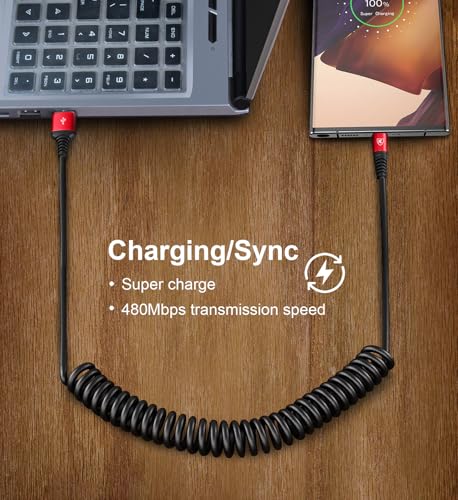 Image of USB to USB C Cable Fast Charging 3ft, 2Pack Coiled USB C Charger Cable
