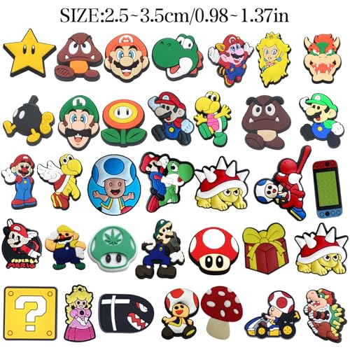 Ubephant Mariio Schuhanstecker, Mariio Schuh Charms, 35Pcs Schuhanstecker Anime Shoe Charms Schuh Dekoration Schuhnadeln Dekorationszubehör Geburtstags Geschenke PartyGeschenke für Kinder