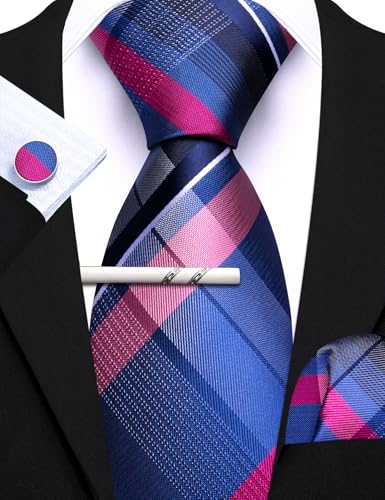 Image of Barry.Wang 6 PCS Men Ties Set Silk Business Fashion Woven Necktie Handkerchief Cufflinks Paisley Stripe Wedding Party
