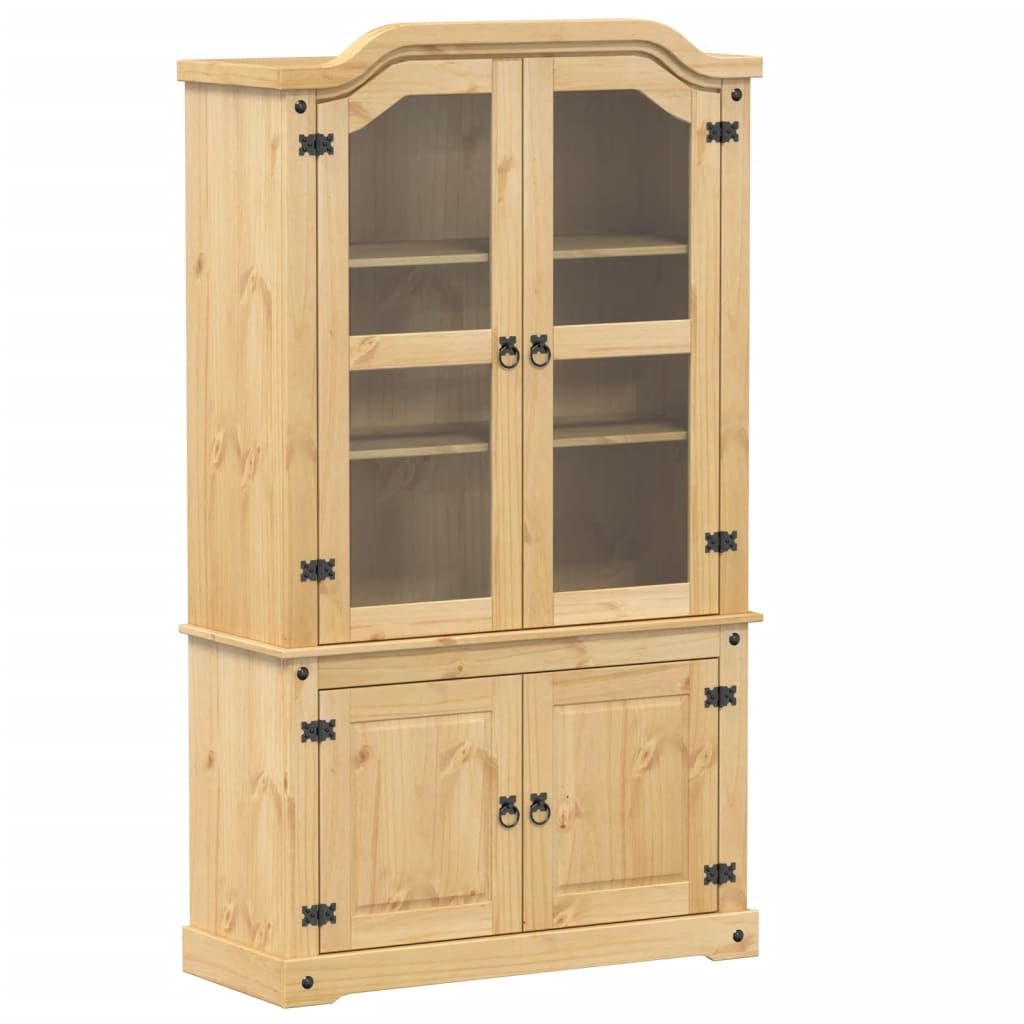vidaXL Vitrine, Vitrinenschrank mit Glastüren Metallgriffe, Glasvitrine für Wohnzimmer, Hochschrank Bücherschrank, Massivholz Kiefer