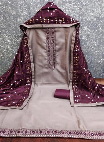 Image of HMP Fashion Womens Bombay Cotton Embroidery Tie Cotton Unstitch dress Material With Chanderi lace bordered Dupatta