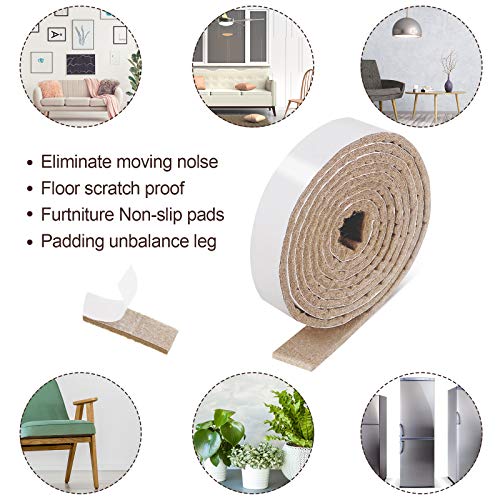 1/2 X 60 Inch Felt Strips With Adhesive Backing Felt Tapes Felt Strip Rolls Furniture Self-Stick Heavy Duty Polyester For Protecting Furniture And Diy Adhesive (Beige, 4 Rolls) #TOP4