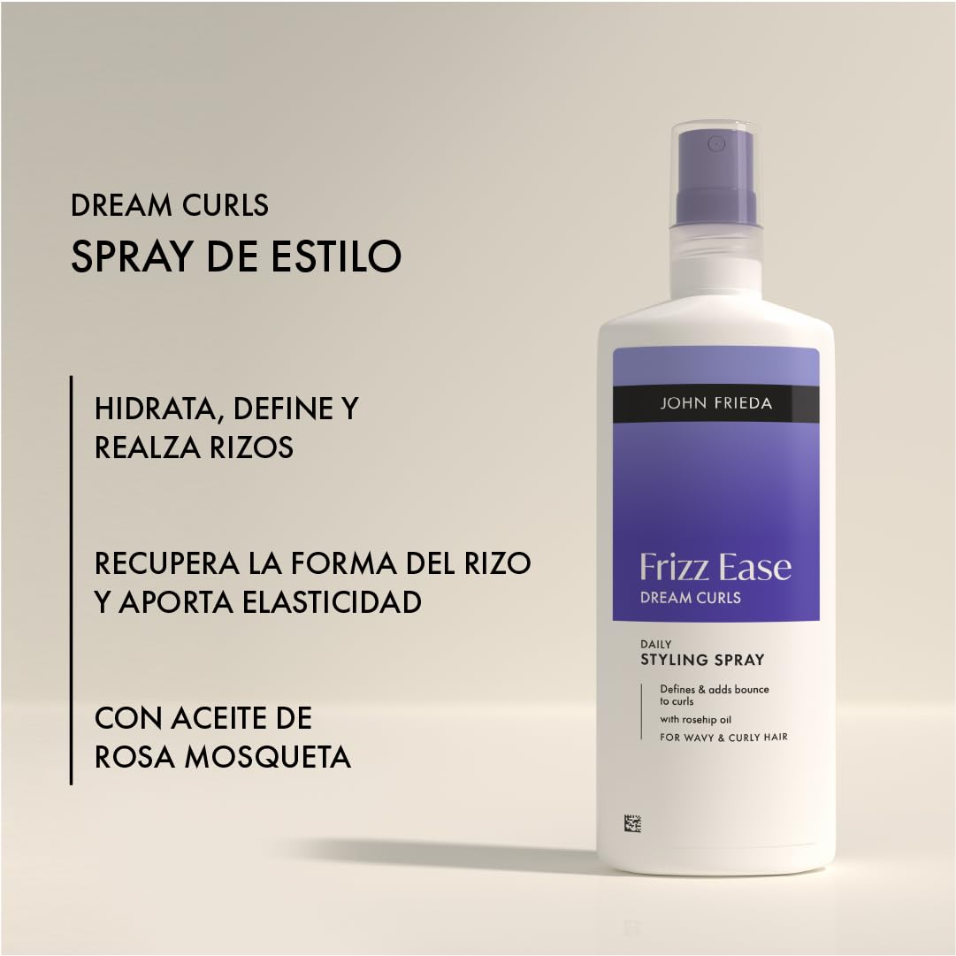 John Frieda Frizz Ease Dream Curls Spray Definidor de Rizos | Define y Reactiva Ondas y Rizos | Control del Encrespamiento y Elasticidad | Con Aceite de Rosa Mosqueta | Fórmula Vegana | 200 ml