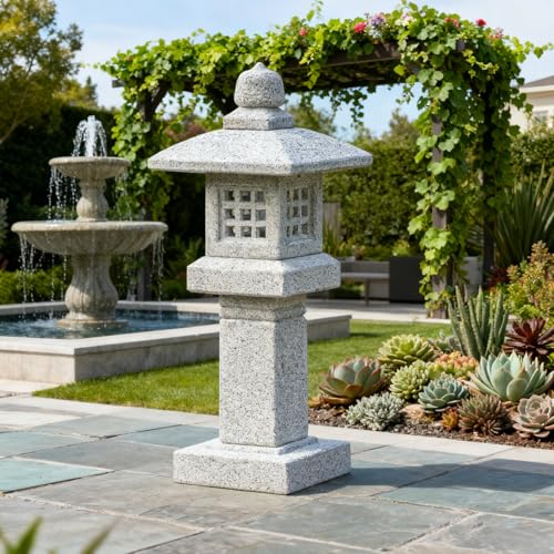 Natural Granite Stone Lantern, Japanese Garden Pagoda, Handcrafted Traditional Stone Lantern, Suitable...