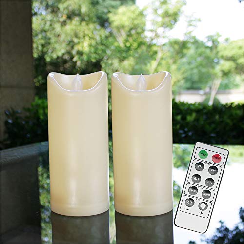 Flameless Outdoor Waterproof LED Pillar Candle with Remote Timer Battery Operated Flickering Resin Candle Light for Halloween Christmas Wedding Party Centerpiece Decorations Supplies 3”x 7” 2-Pack