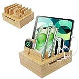 Bambus-Ladeständer, Dock Rack Organizer für mehrere Geräte für Handys, Tablets, Laptop, Smartwatch – kein Ladegerät Netzteil