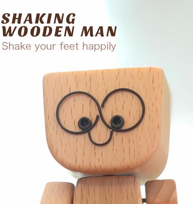 Miniatura 6 de Figura de hombre de madera temblorosa  12 caras magnéticas intercambiables, muñeca de madera hecha a mano para decoración de tablero de automóvil,