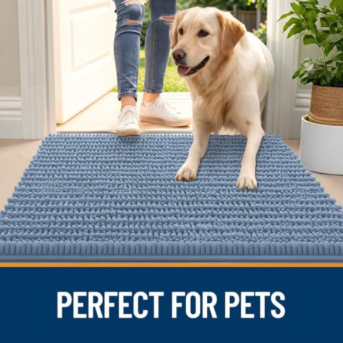 Image of OLANLY Dog Door Mat for Muddy Paws 24x16, Ultra-Absorbent Chenille Mud Mat