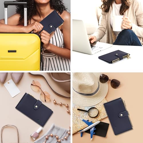 Image of Travelambo Leather Wallets for Women Slim RFID Blocking Bifold Credit Card Holder Wallet