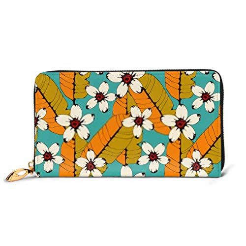Preisvergleich Produktbild JHGFG Mode Handtasche Reißverschluss Brieftasche Nahtloses Muster Tropische Blumen Palmblätter Telefon Kupplung Geldbörse Abendkupplung Blockieren Leder Brieftasche Multi Card Or. En