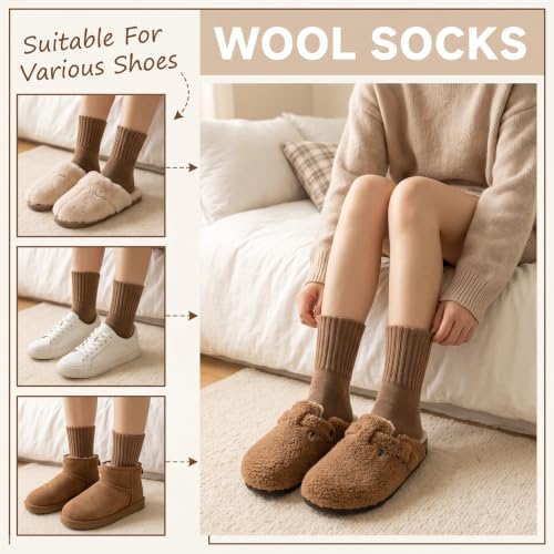 Image of Winter Women Socks 5 Pairs Vintage Wool Casual Thermal Crew Socks
