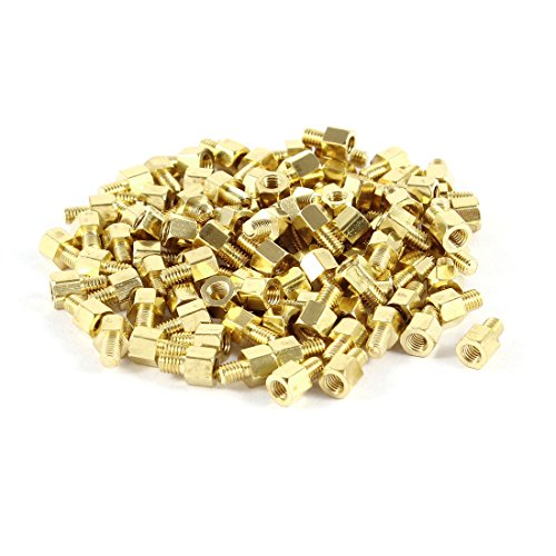 sourcing map 100 Stück Messing Sechskant Abstands Schraube Buchse auf Stecker 4 mm + 4 mm M3 3 mm