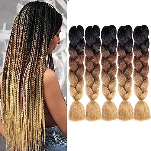 MSBELLE 5 Packs Ombre Braiding Hair Braiding Hair Ombre Crocet Braiding hair Twist Braids Hair for Black Women 24 Inch ombre braiding hair 100g/Pcs