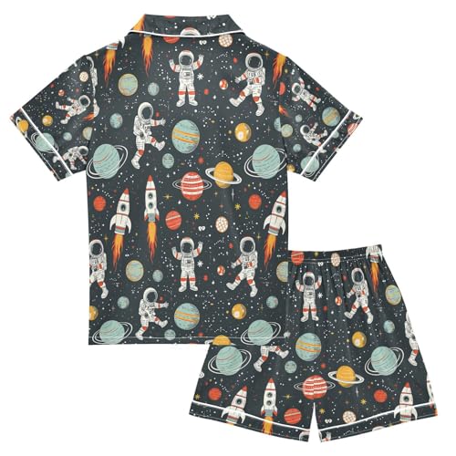 senya Lunar Astronaut Satin Summer Pajama Sets Silk Short Sleeve Button Down Sleepwear2