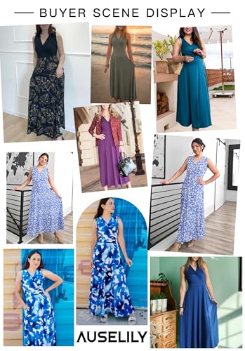 Image of AUSELILY Womens Maxi Dress Summer Sleeveless Wrap Long Dresses with Pockets | V-Neck Wrap Sleeveless Sundress, fits formal, casual, beach, vacation & daily wear