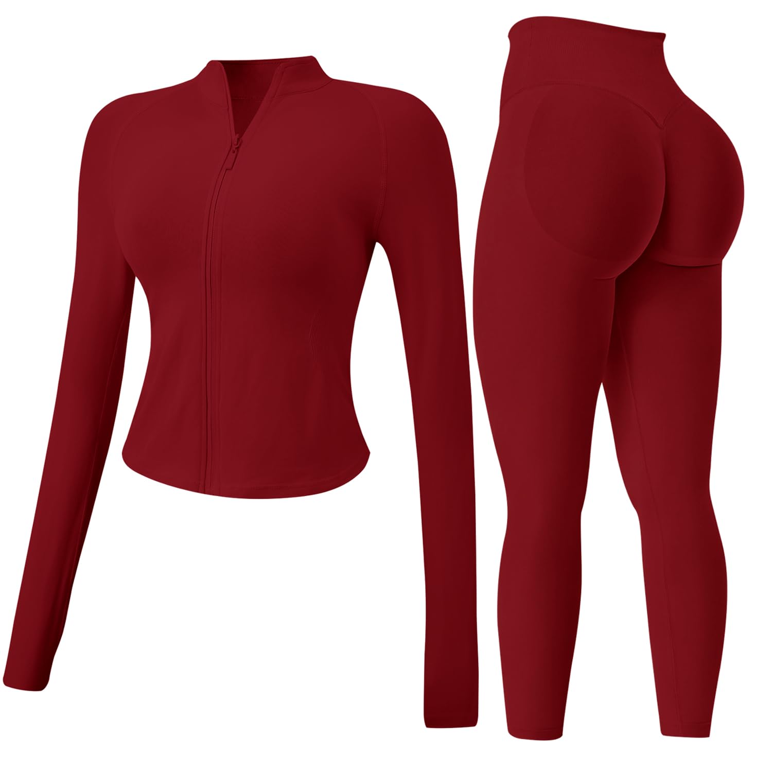 JN JANPRINT Conjunto de 2 piezas de gimnasio para mujer, traje de yoga, manga larga, ropa deportiva con cremallera, leggings de entrenamiento, ropa de fitness