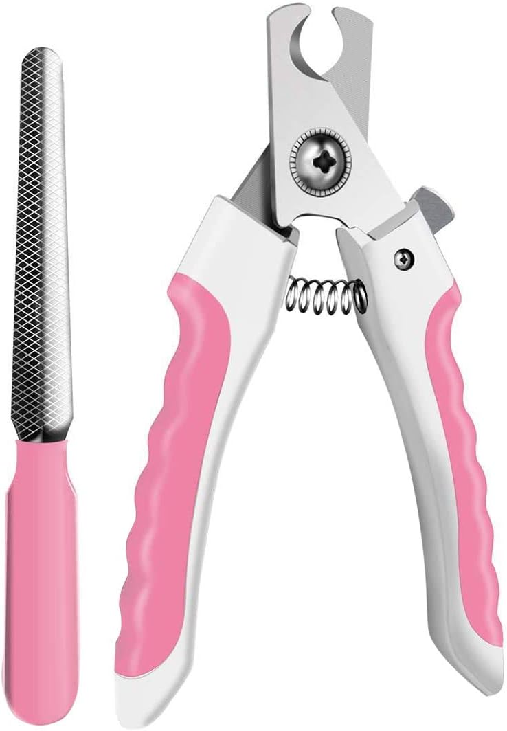 Bowwow & Meow Dog Nail Clippers & Trimmer - with Safety Guard to Avoid Over-Cutting Nails, Safety Lock, Nail File, (Large, Pink)