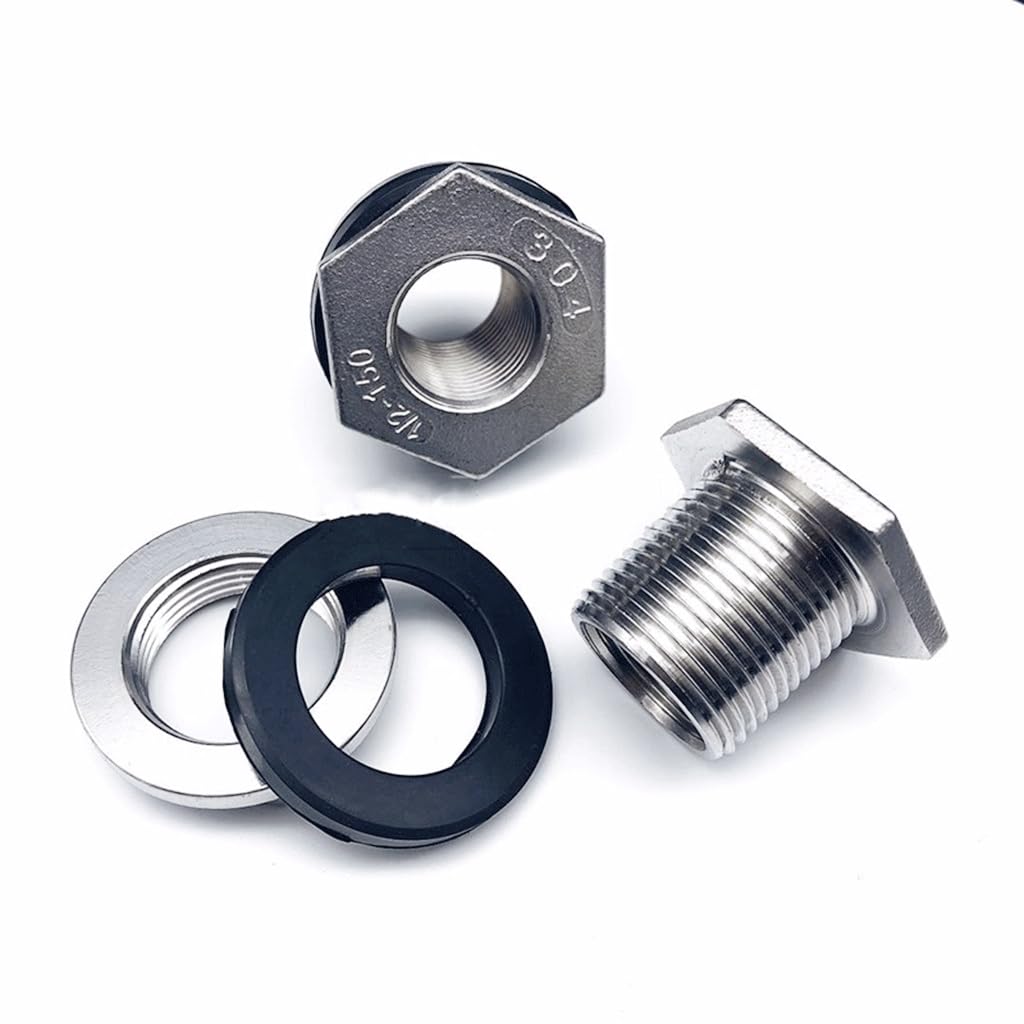 Plomería Juntas y Conexiones, 1 pieza, conector de conexión de tubería de mamparo de acero inoxidable 304 hembra BSP de 1/4", 3/8", 1/2", 3/4", 1" - 2", orificio de drenaje for tanque de agua