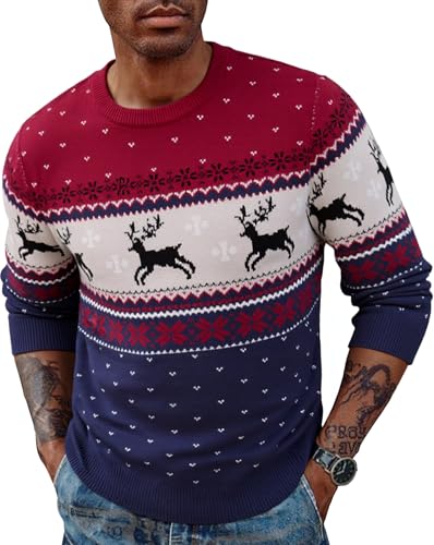 Wayleb Lustige Weihnachtspullover Herren Rundhals Warm Strickpullover...