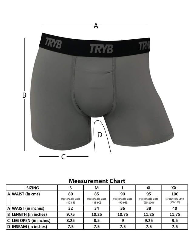Image of TRYB Sports Underwear for Men | Stretchable Active Square Cut Trunks for Running & Gym Workout | Quick Dry, Breathable, Moisture Wicking & Anti Chafing | Sports Innerwear Boxers