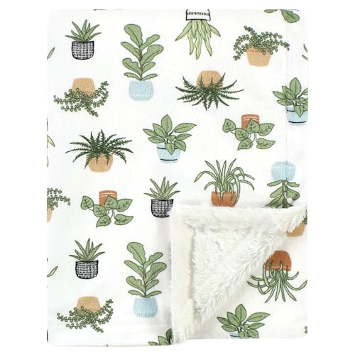 Image of Hudson Baby Unisex Baby Plush Blanket with Furry Binding and Back, Plants, One Size