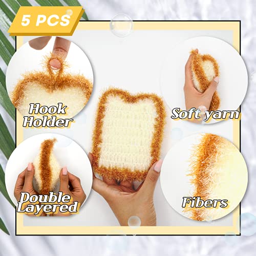 The Ohhu Cute Crochet Scrubbies No Odor Non-Scratch Dishwasher Safe Reusable Scrub For Kitchen And Household Use Double Layered Scrubbers Cleaning Wash Fiber Korean Susemi (White Toast) #TOP3