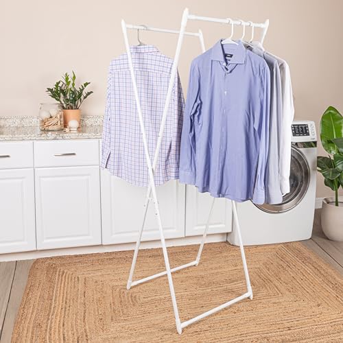 Image of Household Essentials Valet Folding Clothes Rack, Strong Metal X-Frame, Chic Design, Great for Guest and Dressing Rooms, Portable and Easy to Use, Folds Flat, White