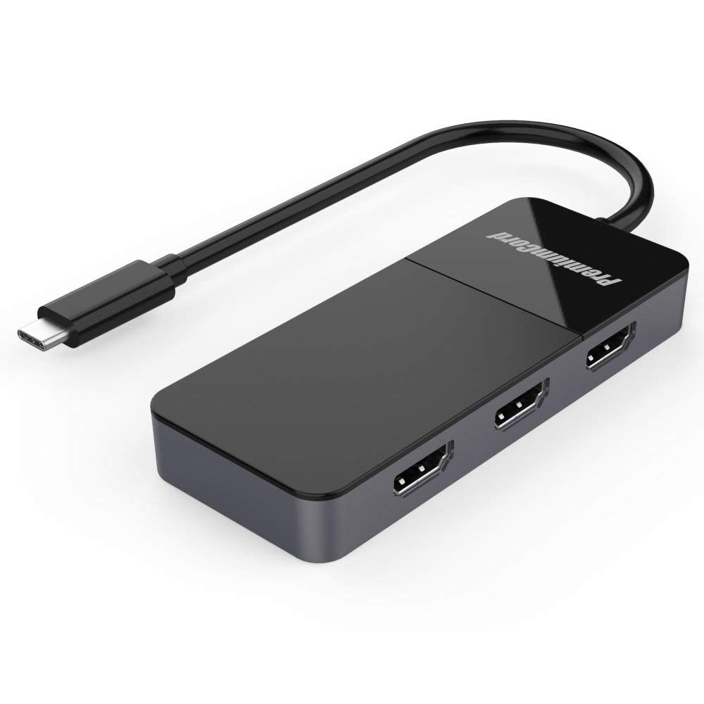 PremiumCord MST Adapter USB-C (DP 1.4) auf 3X HDMI 2.0 für Monitore bis zu 8K @ 30Hz (dreimal 4K), Extended + Mirror + Duplicate Modi, schwarz