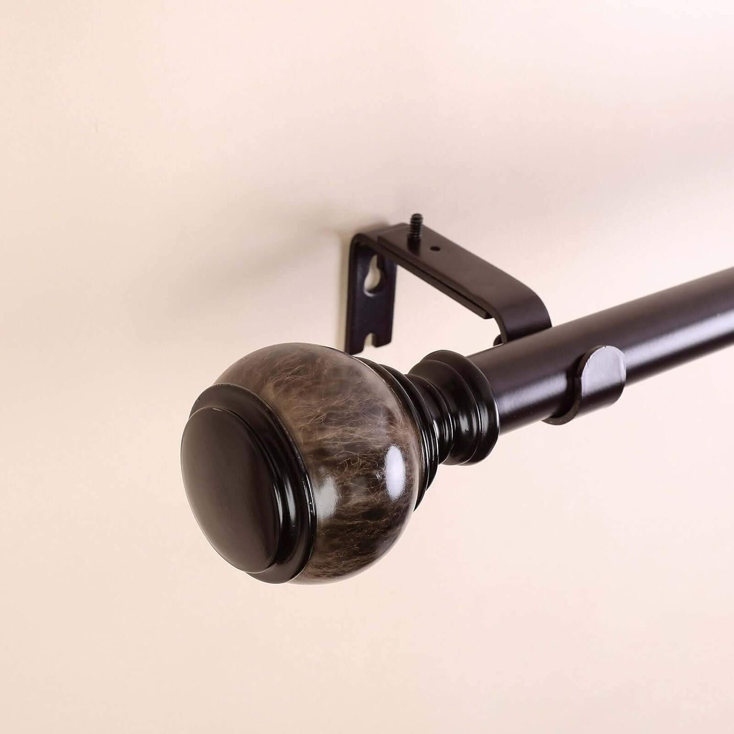 Tableclothsfactory 1 Set 42"-126" Metal Single Adjustable Curtain Rod Bronze with Marble Finials