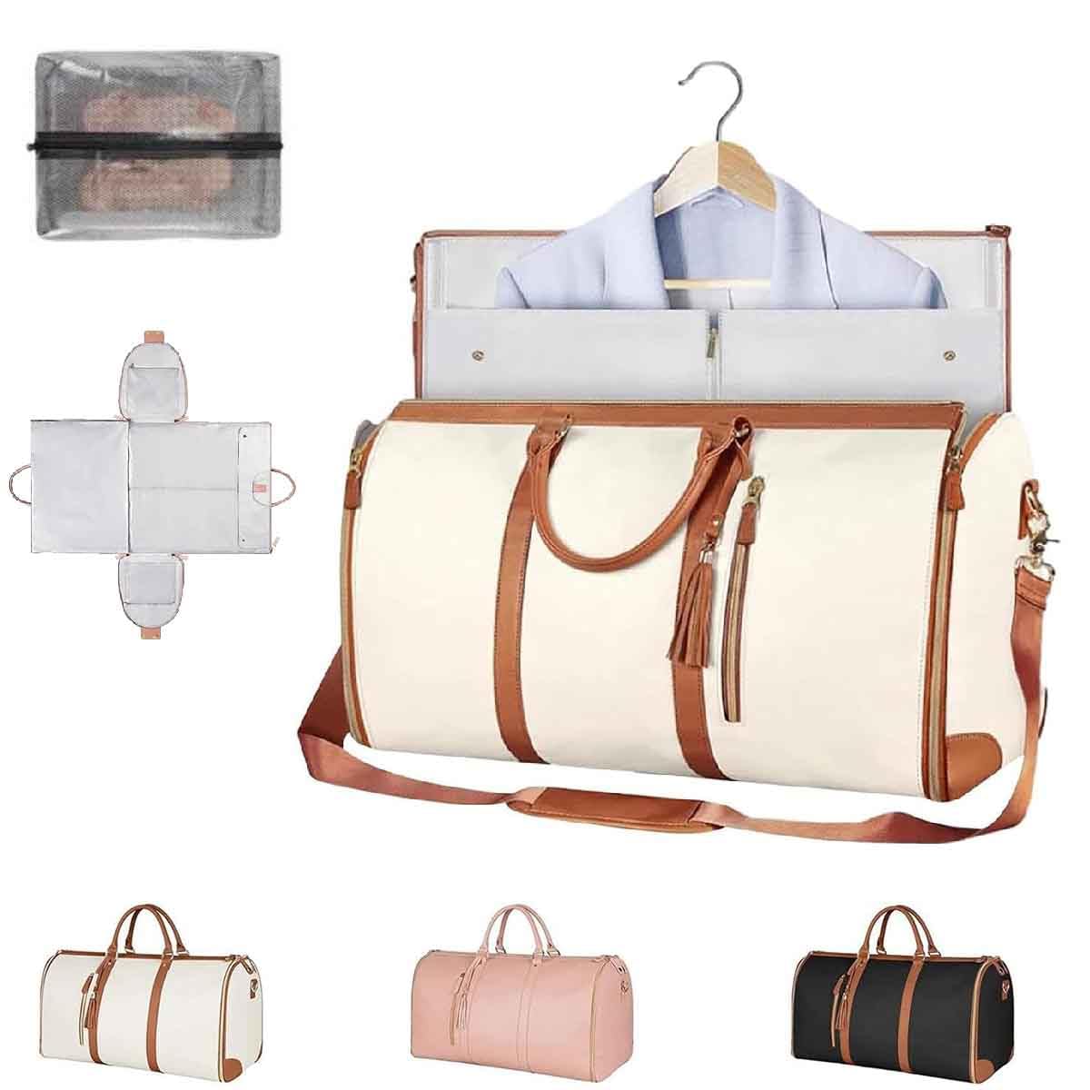 Borsa da viaggio pieghevole,Borsa da fitness all'aperto,borsone porta abiti convertibile,borsone impermeabile in pelle di grande capacità con tracolla staccabile (Bianco)