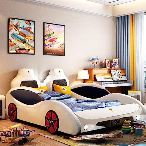 360Home Auto LED Raser Jungen Kinder Bett Cool Bequem Weiß (120x190cm)