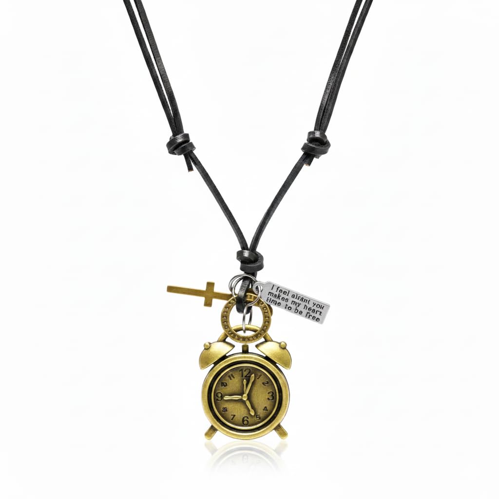 the men thing Retro Vintage Clock – 1.8-Inch Pure Stainless Steel Pendant with Adjustable Leather Rope for Men & Boys-picture-28